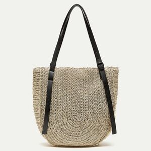 Reitmans Straw Tote with Black Straps